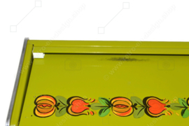 Vintage groene Brabantia broodtrommel met rood/oranje fruit design