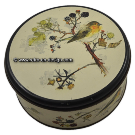 Vintage cookie tin with bird, 'Robin' on blackberry branch