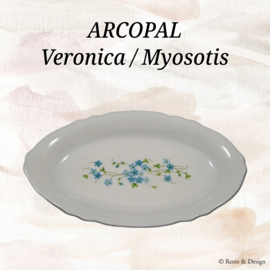 Vintage Arcopal Veronica, Myosotis plato de ensalada oval
