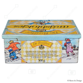 Rectangular vintage tin box with a winter scene for anise cubes by De Ruijter