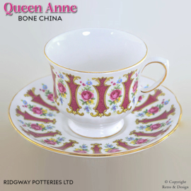Magnifique Tasse en Bone China avec Soucoupe – Queen Anne, Ridgway Pottery (Vintage)