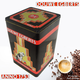 "Discover timeless history: Refined Douwe Egberts coffee storage tin!