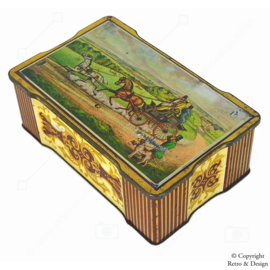 Vintage British Tin Box with Stagecoach: Elegance from Bygone Eras