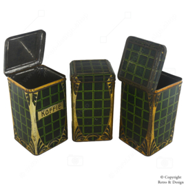 Ensemble de trois boîtes de rangement vintage – Café, Sucre et Thé, style Art déco