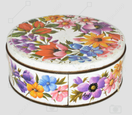 Vintage ARK round biscuit tin with floral decor