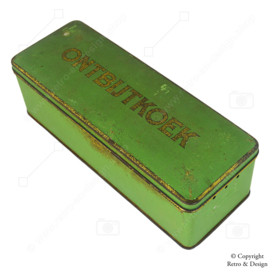Grüne Vintage-Blechdose mit goldenen Buchstaben bedruckt für Frühstückskuchen