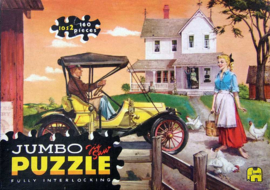Vintage Jigsaw Puzzlel, Jumbo 1052 Oldtimer amarillo delante de una casa vieja (1964-1967) 160 piezas