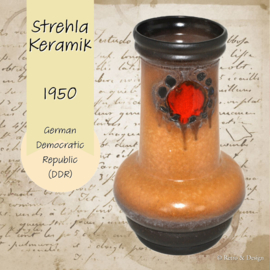 Jarrón de barro Strehla Keramik de Alemania Oriental, RDA 1950