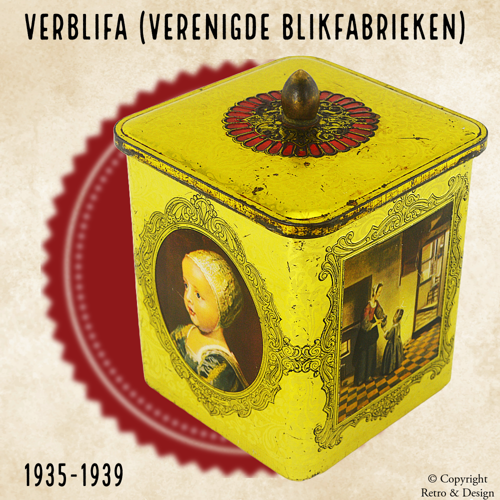 Caja metálica vintage con pinturas de Hals, Van Dyck y De Hooch – Verblifa, 1935–1939