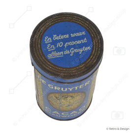 Round vintage tin for De Gruyter's cocoa blue brand