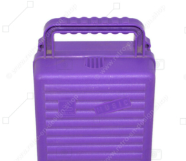 Porta casetes de plástico violeta vintage, caja de almacenamiento para 12 cintas de casete