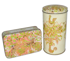 Vintage set van koekdoos en beschuitbus van Verkade met gestileerde vogels en bloemen