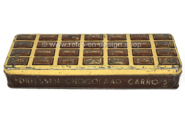 Elongated Brocante tin box with relief lid for Carros, chocolate from DRIESSEN