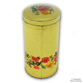 Boîte à Biscuits Vintage Verkade 1950–1969 – Craquelé Doré & Motif Rose, Objet de Collection