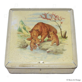 Vintage-Bonbondose von Van Melle mit einer Zeichnung von Bären