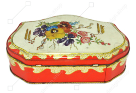 Lata de té vintage roja festoneada de DE GRUYTER con decoración floral