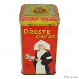 Hoog vintage 1 K.G. netto cacaoblik van Droste's cacao & chocoladefabrieken N.V. met verpleegster