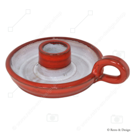 Vintage glazed earthenware candle holder in red and white