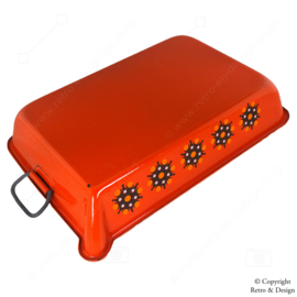 Heavy-Duty Vintage Enamelled Metal Brabantia Roasting Pan in Orange with Star Pattern