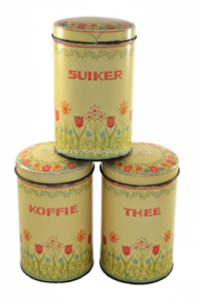 Conjunto de tres latas holandesas vintage para café, té y azúcar
