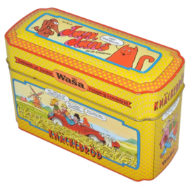 Vintage storage tin for WASA crispbread with Jck, Jacky and the Juniors by Jan Kruis