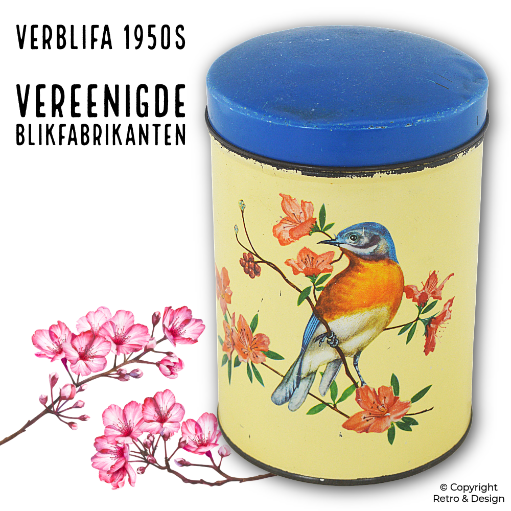 Vintage Verblifa Tin – 1950s Bird and Blossom Motif