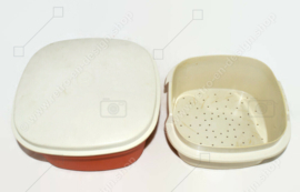 Vintage Tupperware Multi-Server en crema naranja-marrón y tapa blanca, 1973