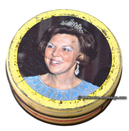 Vintage runde Blechdose, Diesch boterbabbelaars "Einweihung Köningin Beatrix"