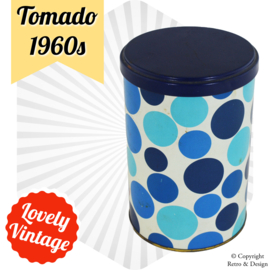 "Verzaubernd Vintage: Tomado Aufbewahrungsdose mit blauen Kreisen aus den Swinging Sixties!"