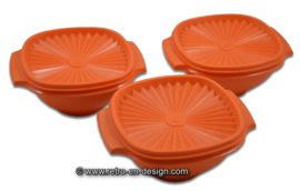 Vintage-Set orange Tupperware Servalierschalen mit Sonnendeckel