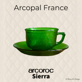 Tasse et soucoupe, Arcoroc Sierra, verre vert