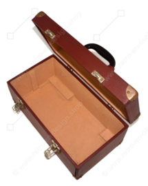 Tough brocante small cabin or travel suitcase with iron fittings and bakelite handle with label