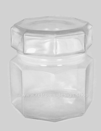 Tarro pequeño vintage de vidrio transparente con tapa de Arcoroc France, Octime-Clear