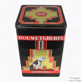 "Discover timeless history: Refined Douwe Egberts coffee storage tin!