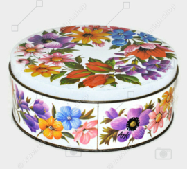 Vintage round ARK biscuit tin with floral decor