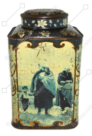 Hermosa lata de mostrador vintage para té con escenas holandesas