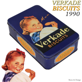 Lata de galletas azul vintage con niña. M m m.. Galletas Verkade