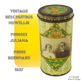 Vintage Biscuit Tin Commemorating the Marriage of Princess Juliana and Prince Bernhard