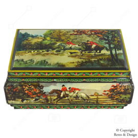 Boîte Vintage avec Scène de Chasse à Courre Anglaise – Pratique et Décorative