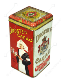 Hoog vintage 1 K.G. netto cacaoblik van Droste's cacao & chocoladefabrieken N.V. met verpleegster