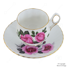 Tasse à thé en Bone China Vintage avec sous-tasse (Roses roses) – Fabriqué en Angleterre
