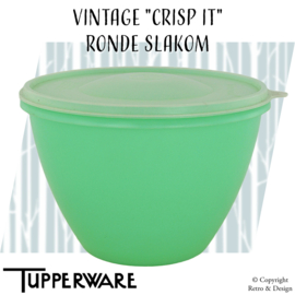 Vintage Retro "Crisp It" Salad Bowl ronde en vert jade avec couvercle transparent