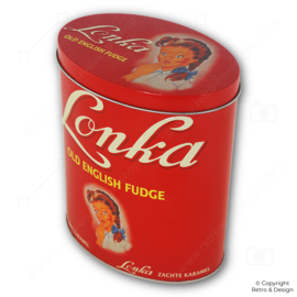 Boîte Rétro Lonka – Boîte Ovale Rouge pour Caramels avec Illustration Années 1950