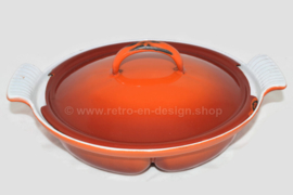 Brocante orange cast iron three-compartment dish or stew pan made by DRU