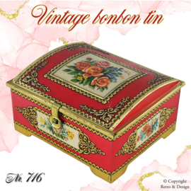 Elegant Vintage Tin Candy Box with Rose Decoration