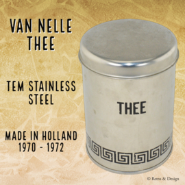 Recipiente de almacenamiento vintage Van Nelle para té, hasta acero inoxidable, hecho en Holanda