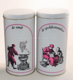 Set of four vintage storage tins from Estel Hoogovens, various crafts