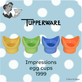 Set aus vier pastellfarbenen Vintage Tupperware Impressions Eierbechern