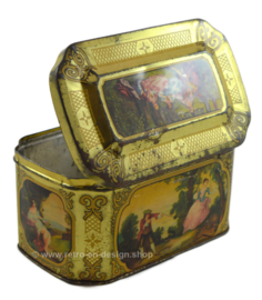 Vintage tin box with romantic scenes for De Gruyter tea