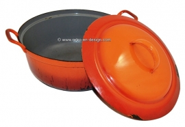 Großer Brocante schweren gusseisernen orangeroten Emaillen casserole